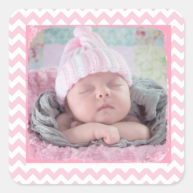 Sticker Chevron rose avec votre photo bébé (Devant)