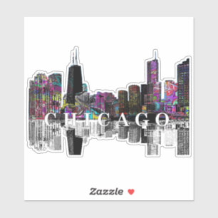Sticker Chicago, Illinois skyline en graffiti