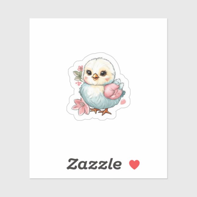 Sticker Chick avec fleurs (Feuille)