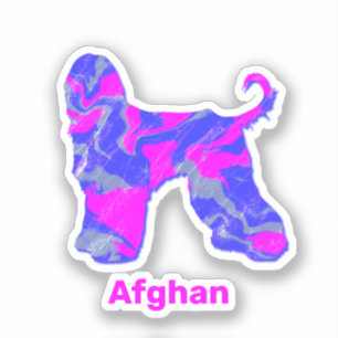 Sticker Chien Afghan Hound Rose Chaud & Bleu