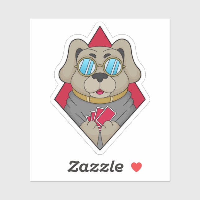 Sticker Chien au Poker avec cartes de Poker (Feuille)