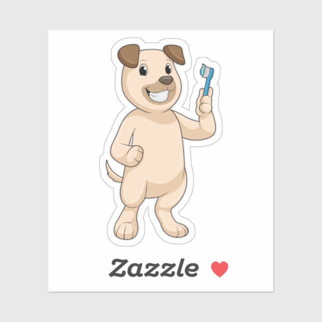 Sticker Chien avec brosse à dents (Feuille)