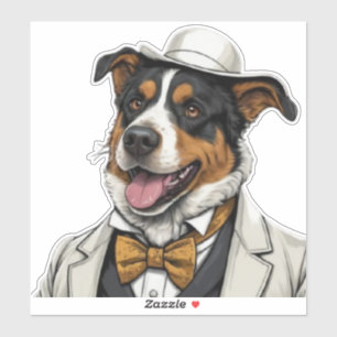 Sticker Chien berger australien amusant en costume