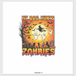 Sticker Chien Chasse Les Zombies Halloween Fantômes Sorciè