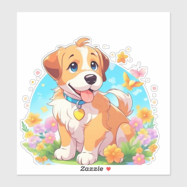 Sticker Chien chiot mignon (Feuille)