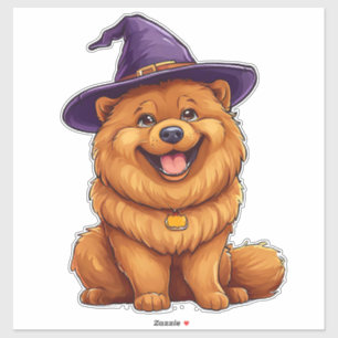 Sticker Chien chow chow Chapeau de sorcier violet Hallowee