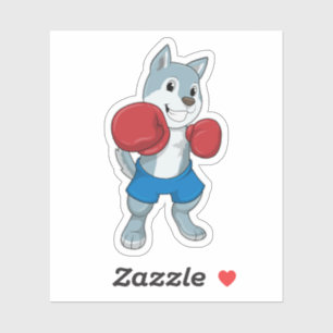 Sticker Chien comme boîte avec gants de boxe