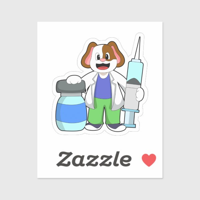 Sticker Chien comme docteur avec seringue (Feuille)