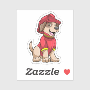 Sticker Chien comme pompier avec casque d'incendie
