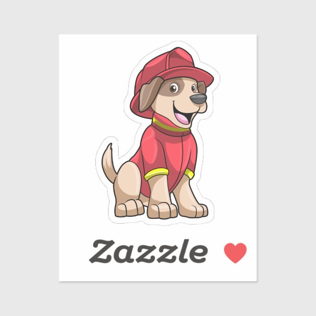 Sticker Chien comme pompier avec casque d'incendie (Feuille)
