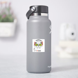 Sticker Chien cool avec casque musique bouteille d'eau