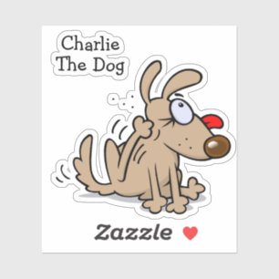 Sticker Chien de caricature à rayures de puces avec le nom
