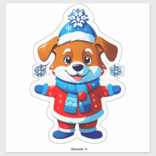 Sticker Chien de dessin animé festif avec chapeau de Père 