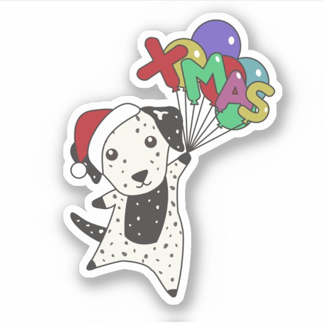 Sticker Chien de Noël Dalmatien Animaux d'hiver Chien Chie (Devant)