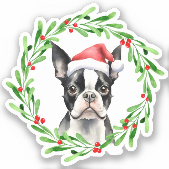 Sticker Chien de Noël de Boston Terrier Chien Chien Chien  (Recto)