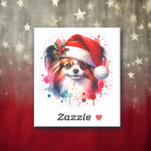 Sticker Chien de Papillon à Noël