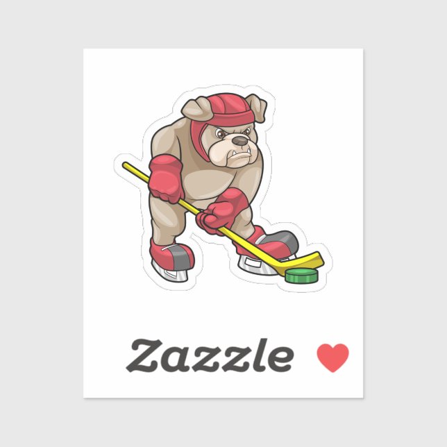 Sticker Chien de taureau au hockey sur glace avec bâton de (Feuille)