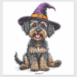 Sticker Chien drôle d'Halloween en costume de chapeau de s