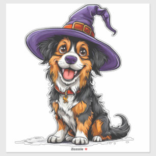Sticker Chien drôle d'Halloween en costume de chapeau magi