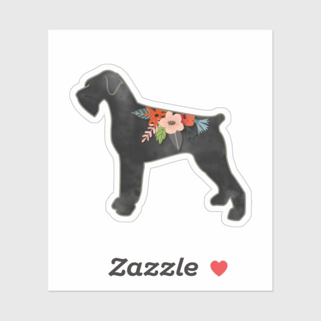 Sticker Chien géant Schnauzer NC Boho Floral Silhouette (Feuille)