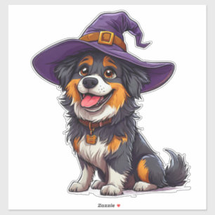 Sticker Chien heureux portant un chapeau de sorcière