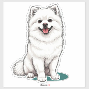 Sticker Chien Kawaii Fluffy Mignon Spitz Japonais Blanc