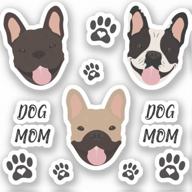 Sticker Chien Maman Français Bulldogs Empreinte de patte (Recto)