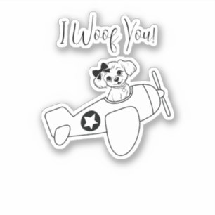 Sticker Chien mignon dans l'avion, Art en ligne, Simple, M