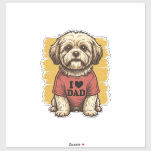 Sticker Chien Mignon J'Aime Papa Gravure Vintage Vecteur C