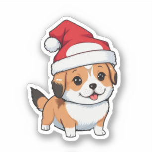 Sticker Chien mignon portant le Casquette de Noël