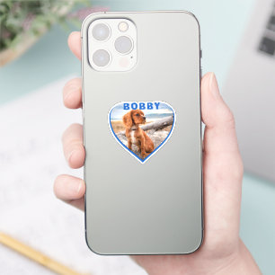 Sticker Chien Nom photo Coeur bleu Chien Propriétaire Coeu