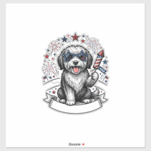 Sticker Chien Patriotique Feu d'Artifice Vintage Vector T-