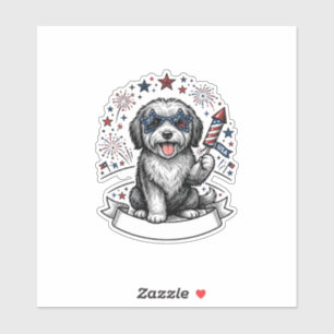 Sticker Chien Patriotique Feu d'Artifice Vintage Vector T-