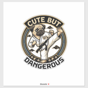 Sticker Chien Pug Karaté Kick Cute Mais Dangereux_1