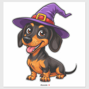 Sticker Chien teckel Chapeau de magicien violet Halloween