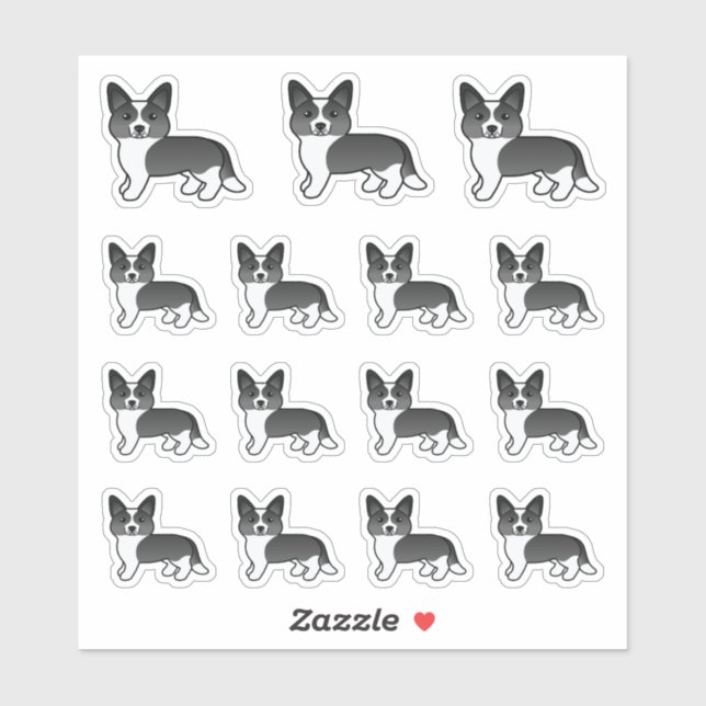 Sticker Chiens Cardigans Gallois En Cardigan Noir Et Blanc (Feuille)