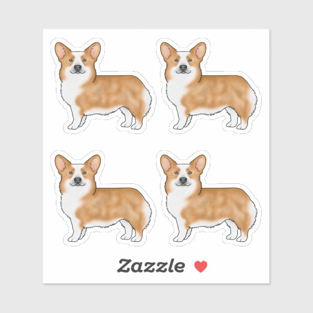 Sticker Chiens caricaturaux mignons de Corgi gallois Pembr (Feuille)