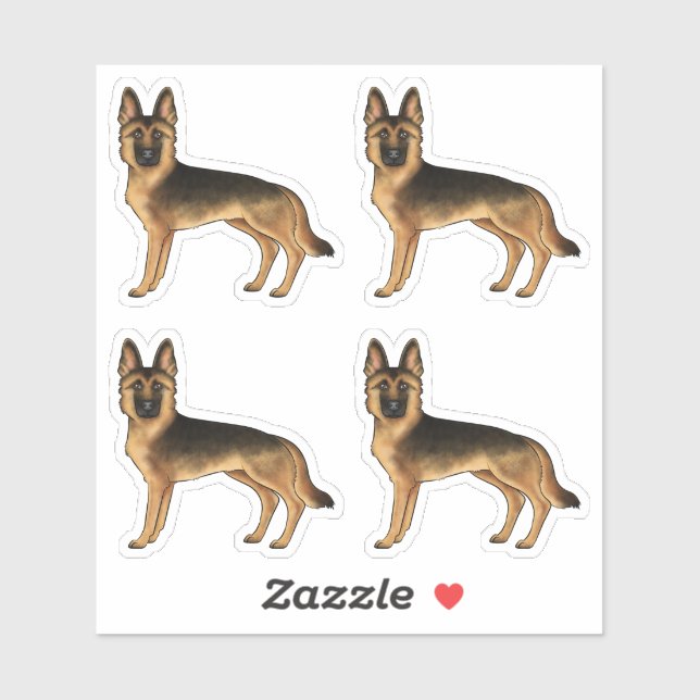 Sticker Chiens De Caricature Mignons De Berger Allemands N (Feuille)