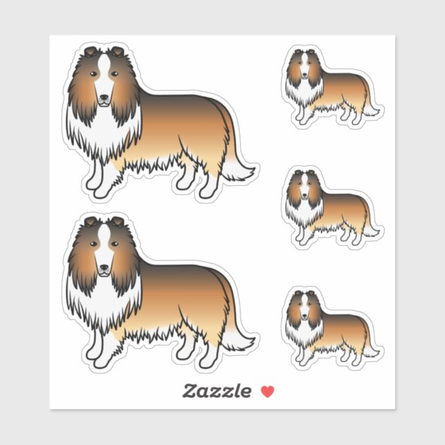 Sticker Chiens de dessin animé mignons Rough Collie Sable (Feuille)