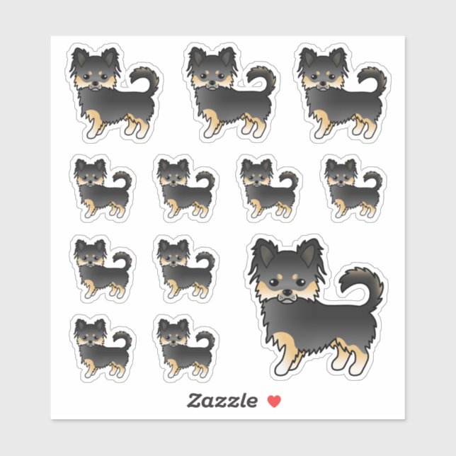 Sticker Chiens De Dessin Chihuahua En Noir Et Tan (Feuille)