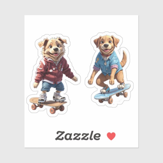 Sticker Chiens de patinage (Feuille)