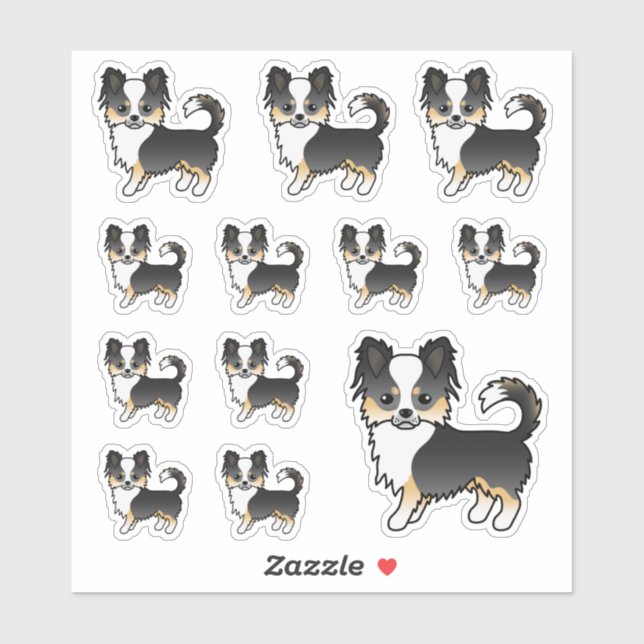 Sticker Chiens en caricature Chihuahua, long manteau de Tr (Feuille)