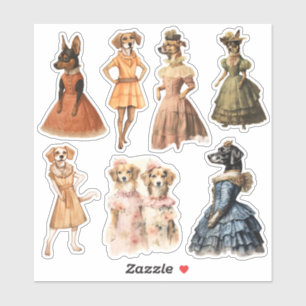 Sticker Chiens vintages dans les vêtements anciens Trousse