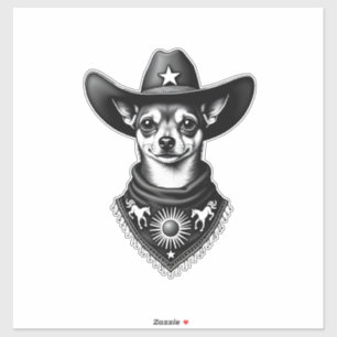 Sticker Chihuahua vintage style cow-boy gravure western D