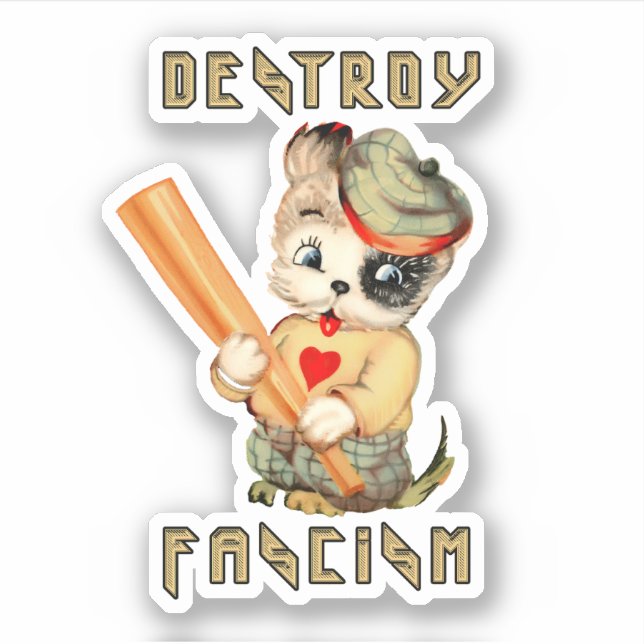Sticker Chiot rétro mignon - Détruire le fascisme (Devant)