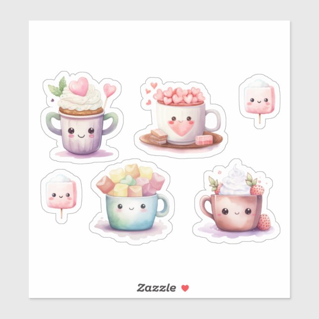 Sticker chocolat au cacao chaud Kawaii (Feuille)