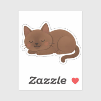 Sticker Chocolate Brown Cat – Adorable Sleeping Kitty