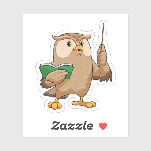 Sticker Chouette comme enseignant avec livre et pointeur (Feuille)