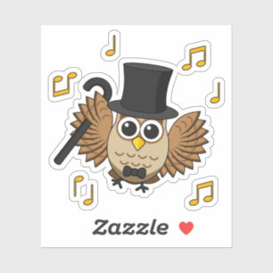 Sticker Chouette dansante mignonne avec notes musicales De
