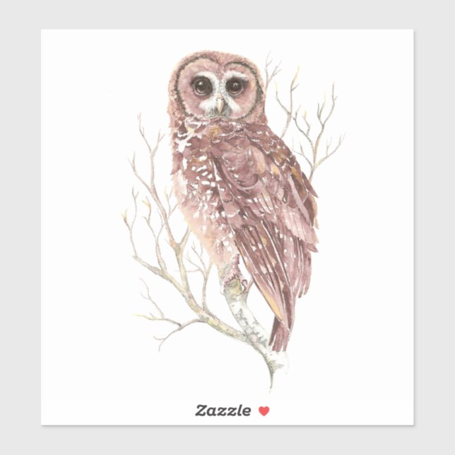Sticker Chouette d'aquarelle Faune Oiseau Nature Art (Feuille)